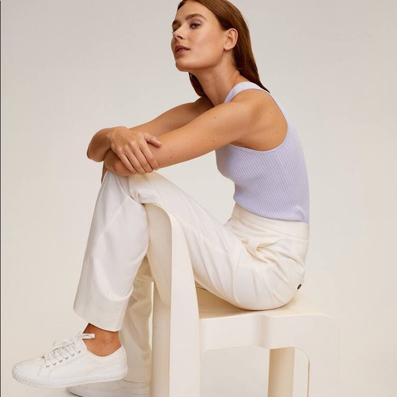 MANGO TOP ASYMMETRIC RIBBED Size S Color: ECRU/OFF WHITE - Picture 6 of 9